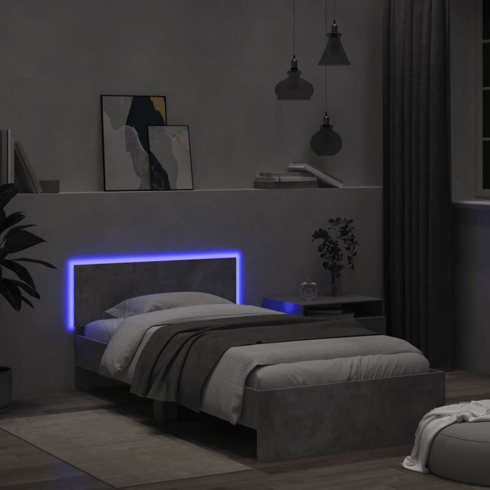 Bed Frame without Mattress with LED Lights Concrete Grey 100x200 cm