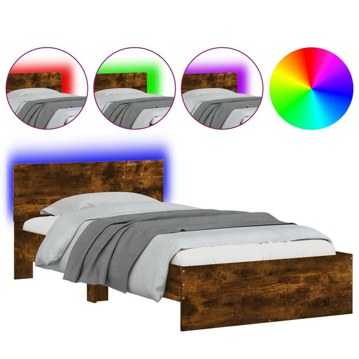 Bed Frame without Mattress with LED Lights Smoked Oak 100x200 cm