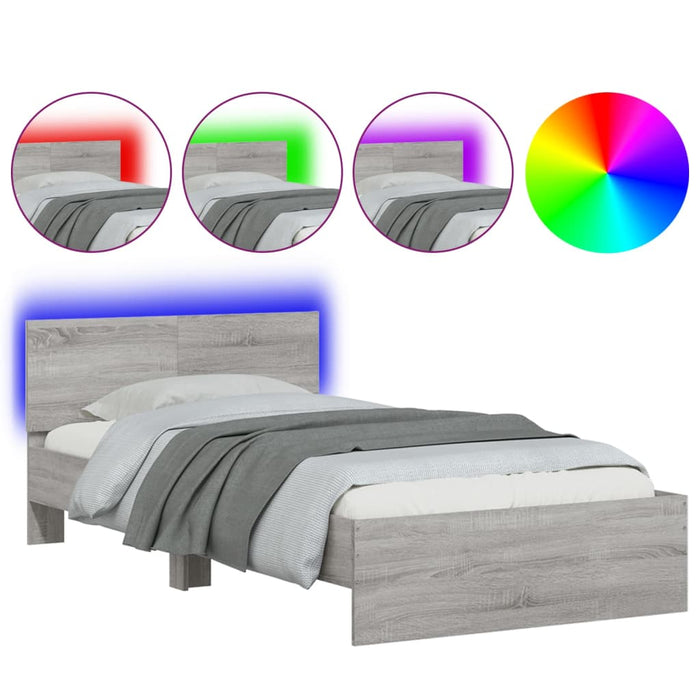 Bed Frame without Mattress with LED Lights Grey Sonoma 100x200 cm