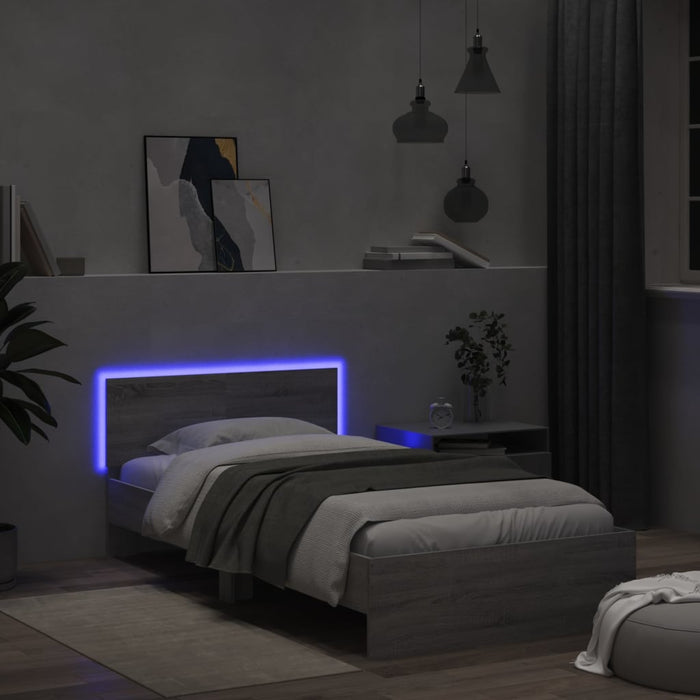 Bed Frame without Mattress with LED Lights Grey Sonoma 100x200 cm