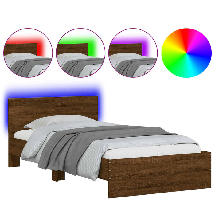 Bed Frame without Mattress with LED Lights Brown Oak 100x200 cm