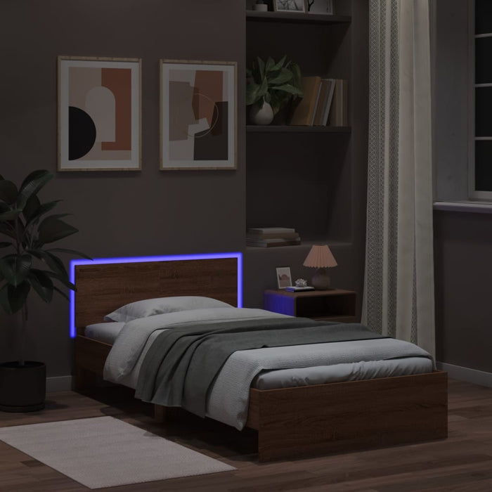 Bed Frame without Mattress with LED Lights Brown Oak 100x200 cm