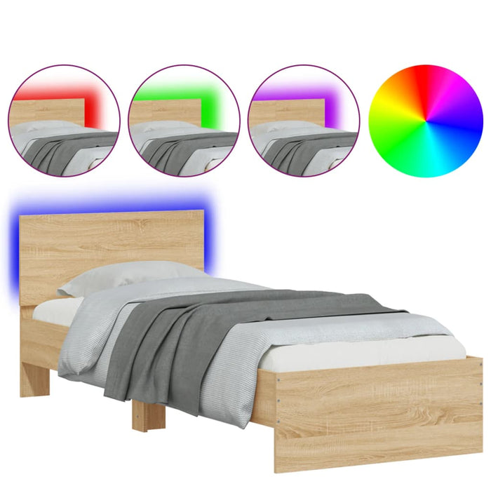 Bed Frame without Mattress with LED Lights Sonoma Oak 90x200 cm