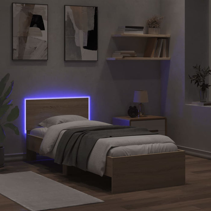 Bed Frame without Mattress with LED Lights Sonoma Oak 90x200 cm