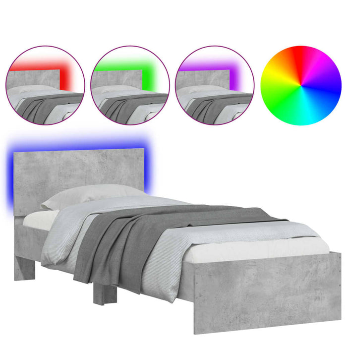 Bed Frame without Mattress with LED Lights Concrete Grey 90x200 cm