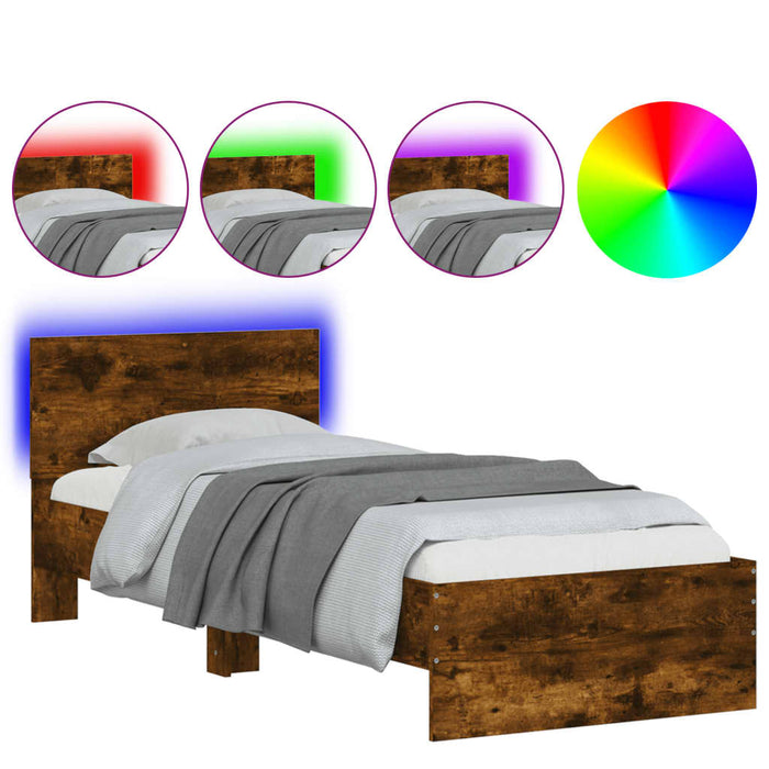 Bed Frame without Mattress with LED Lights Smoked Oak 90x200 cm