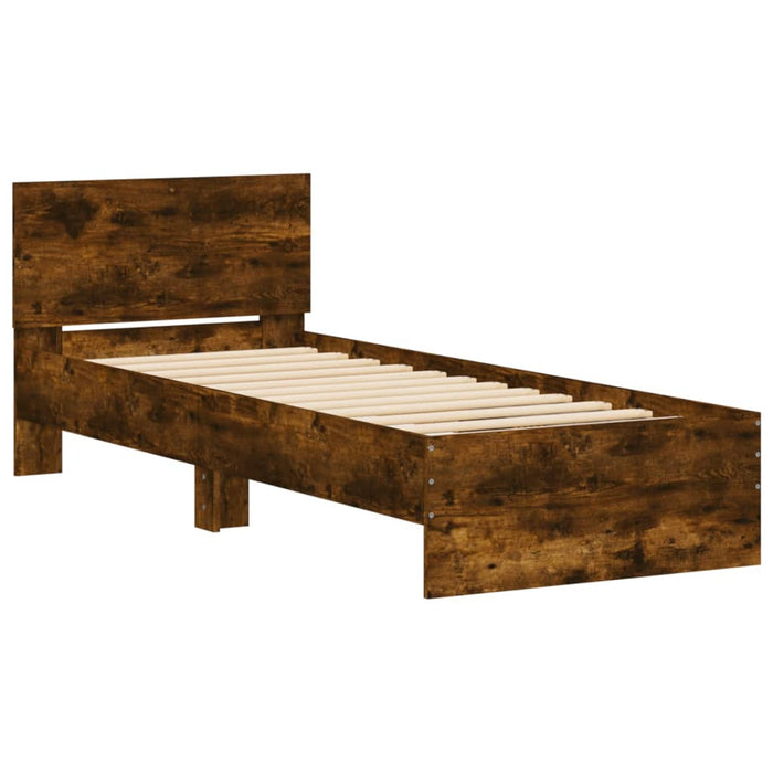 Bed Frame without Mattress with LED Lights Smoked Oak 90x200 cm