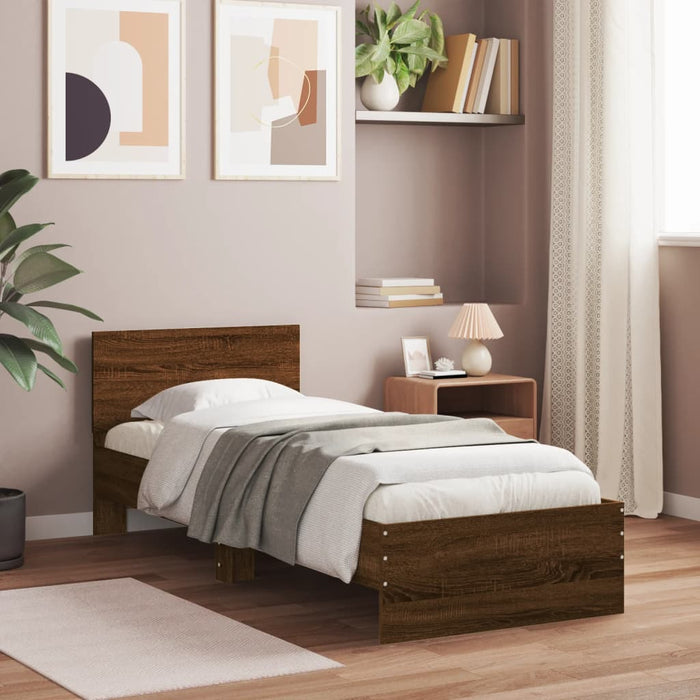 Bed Frame without Mattress with LED Lights Brown Oak 90x200 cm