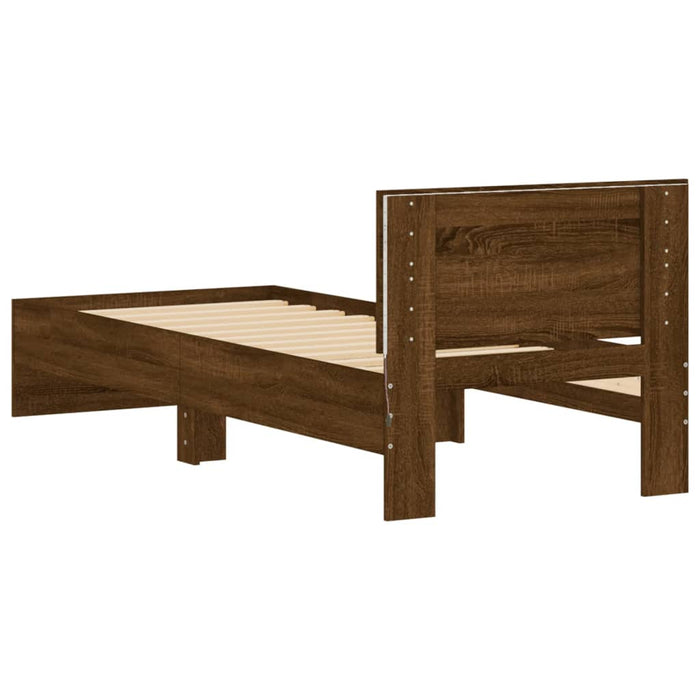 Bed Frame without Mattress with LED Lights Brown Oak 90x200 cm