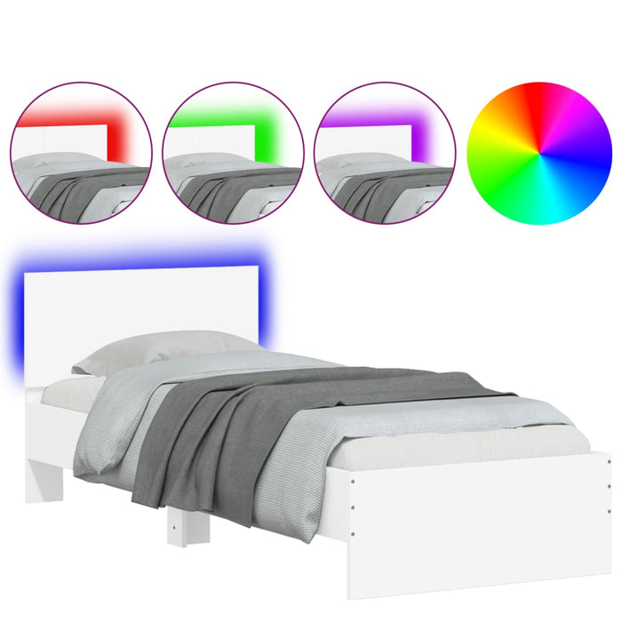 Bed Frame without Mattress with LED Lights White 90x190 cm Single