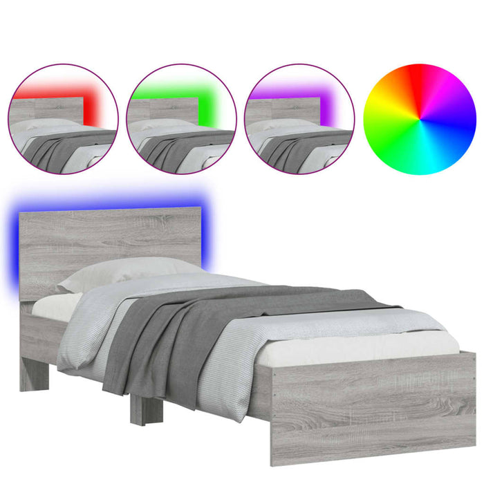 Bed Frame without Mattress with LED Lights Grey Sonoma 75x190 cm Small Single