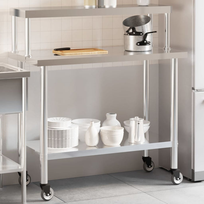 Kitchen Work Table with Overshelf 110x55x120 cm Stainless Steel