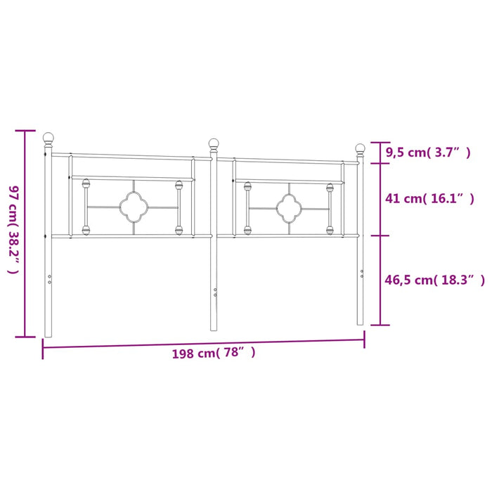 Metal Headboard Black 193 cm