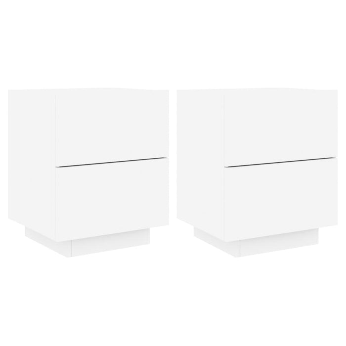 Bedside Cabinets with LED Lights 2 pcs White Engineered Wood