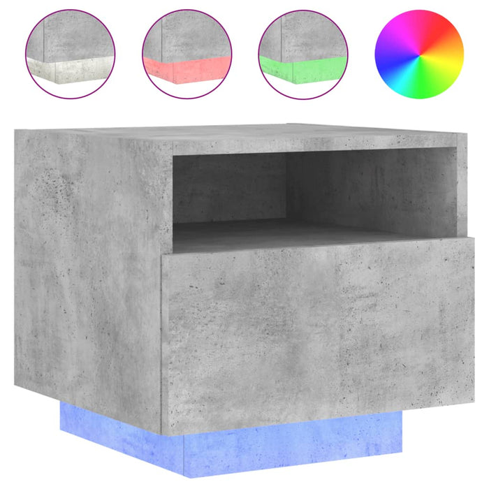 Bedside Cabinet with LED Lights Concrete Grey 40x39x37 cm