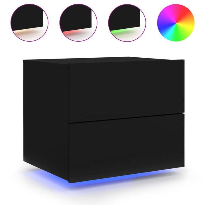 Wall-mounted Bedside Cabinet with LED Lights Black