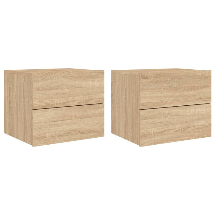 Wall-mounted Bedside Cabinets with LED Lights 2 pcs Sonoma Oak