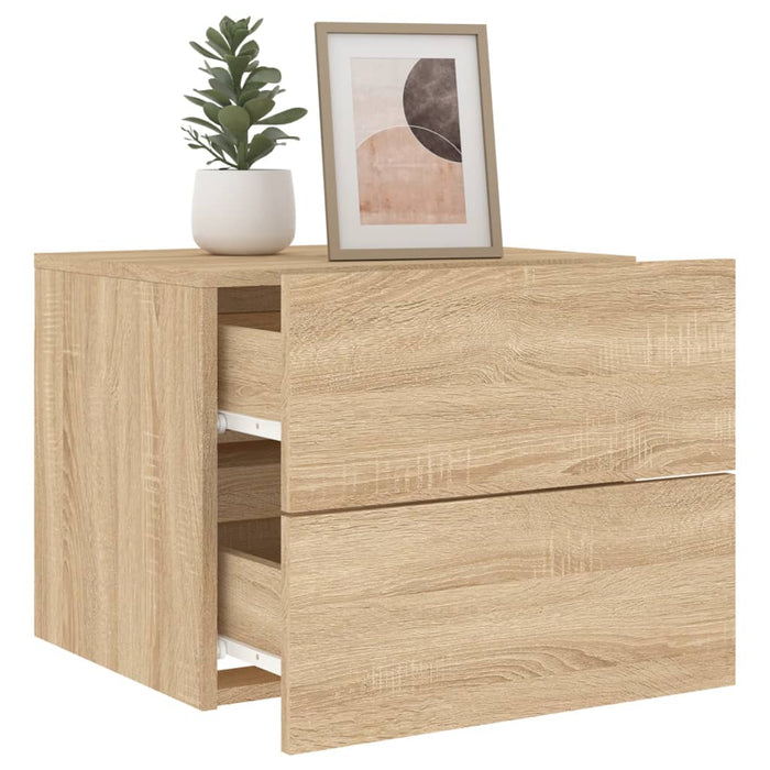 Wall-mounted Bedside Cabinets with LED Lights 2 pcs Sonoma Oak