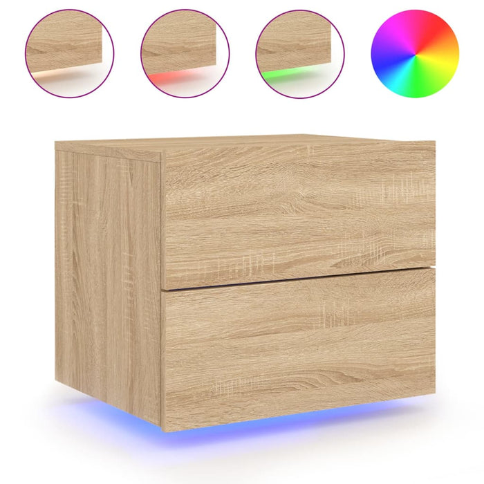 Wall-mounted Bedside Cabinets with LED Lights 2 pcs Sonoma Oak