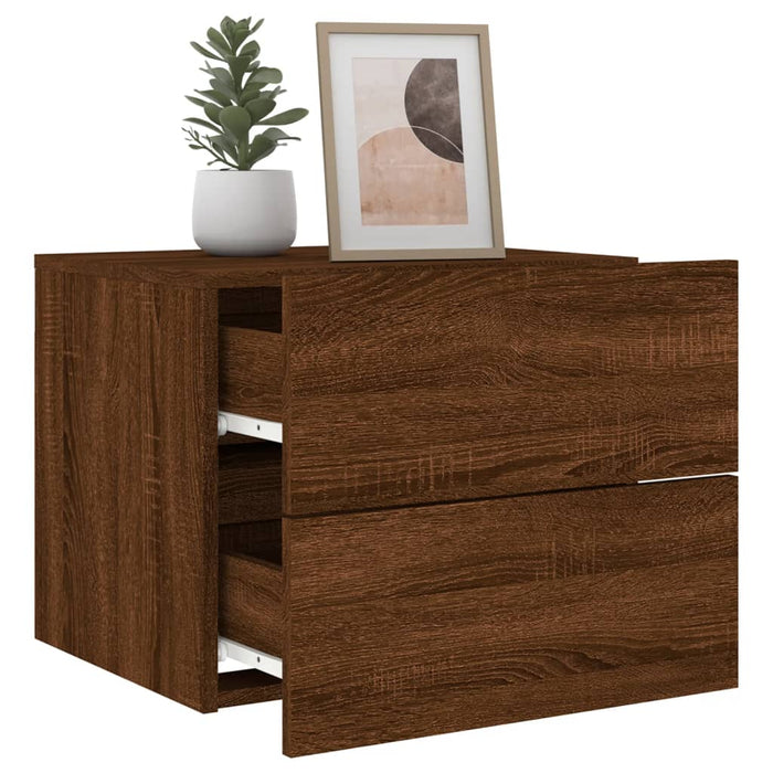 Wall-mounted Bedside Cabinets with LED Lights 2 pcs Brown Oak