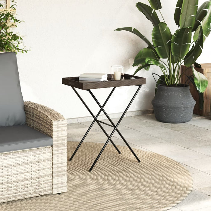 Folding Tray Table Brown 65x40x75 cm Poly Rattan