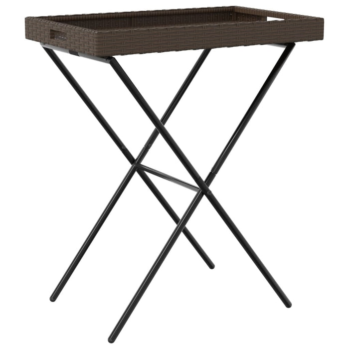 Folding Tray Table Brown 65x40x75 cm Poly Rattan