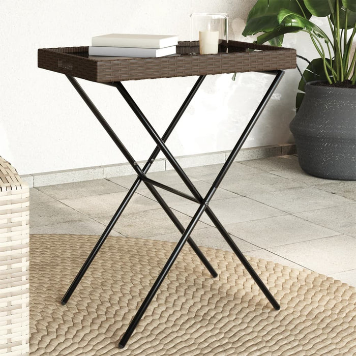 Folding Tray Table Brown 65x40x75 cm Poly Rattan