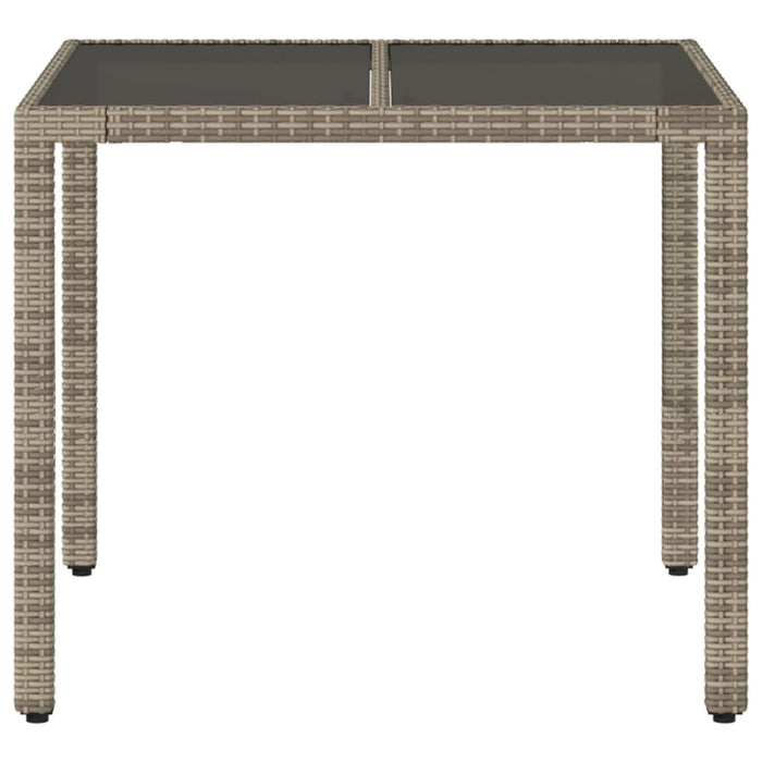 Garden Table with Glass Top Grey 90x90x75 cm Poly Rattan