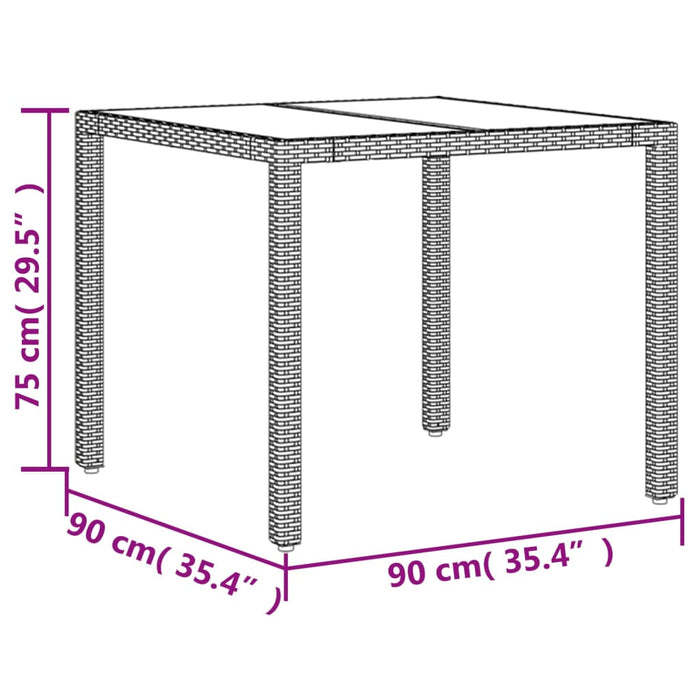 Garden Table with Glass Top Grey 90x90x75 cm Poly Rattan