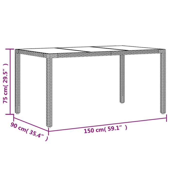 Градинска маса със стъклен плот Черен 150x90x75 см полиратан