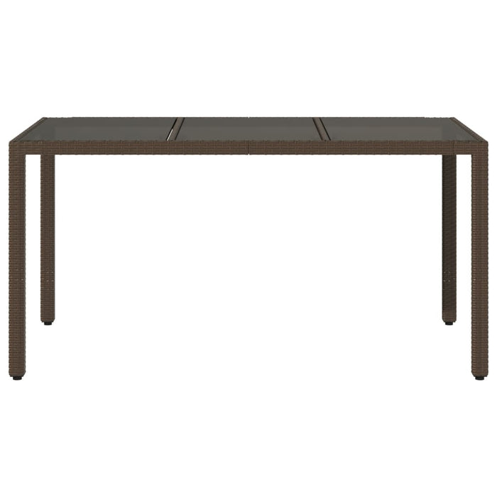 Garden Table with Glass Top Brown 150x90x75 cm Poly Rattan