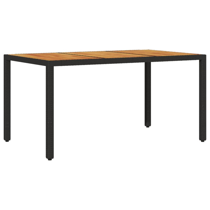 Garden Table with Acacia Wood Top Black 150x90x75 cm Poly Rattan