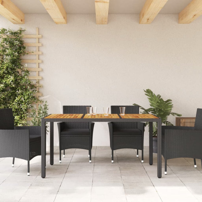 Garden Table with Acacia Wood Top Black 150x90x75 cm Poly Rattan