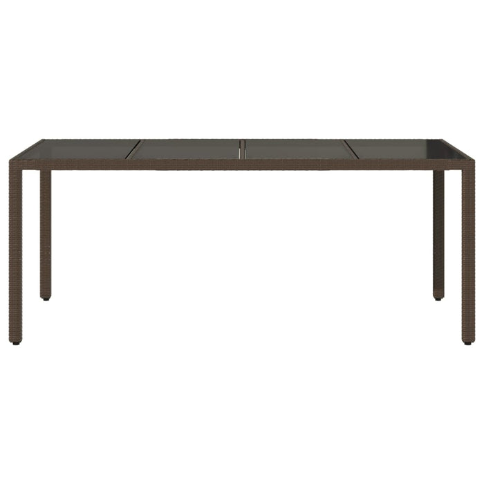 Garden Table with Glass Top Brown 190x90x75 cm Poly Rattan