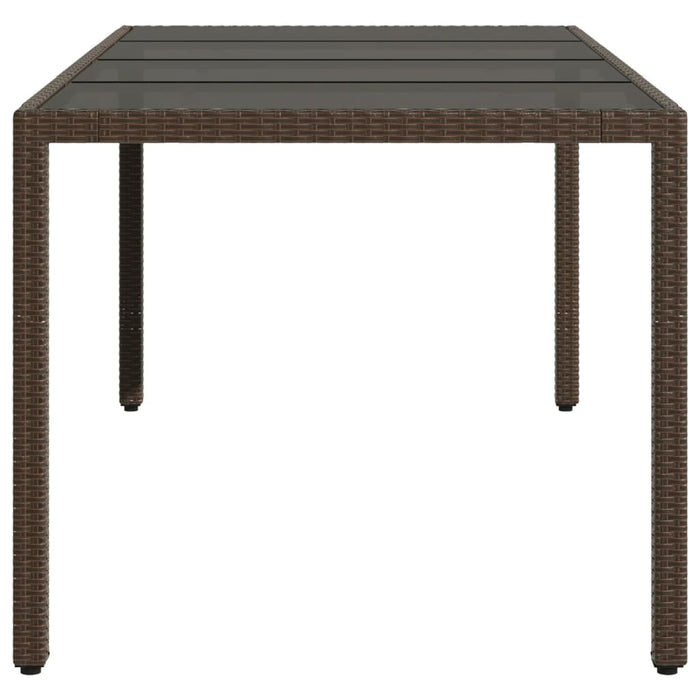 Garden Table with Glass Top Brown 190x90x75 cm Poly Rattan