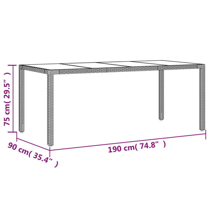 Garden Table with Glass Top Brown 190x90x75 cm Poly Rattan