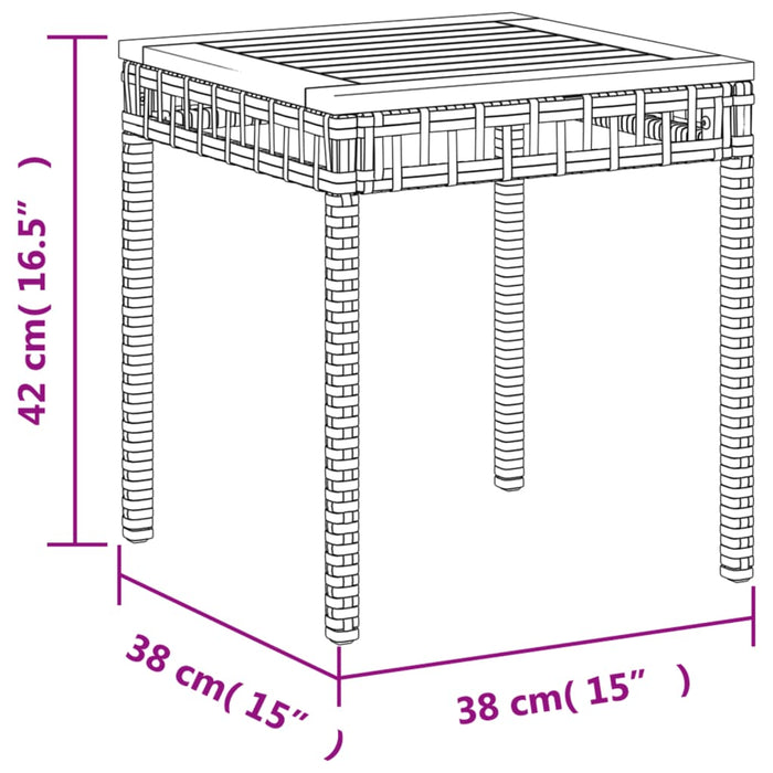 Garden Table Black 38x38x42 cm Poly Rattan Acacia Wood