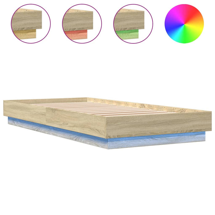 Bed Frame without Mattress with LED Lights Sonoma Oak 100x200 cm