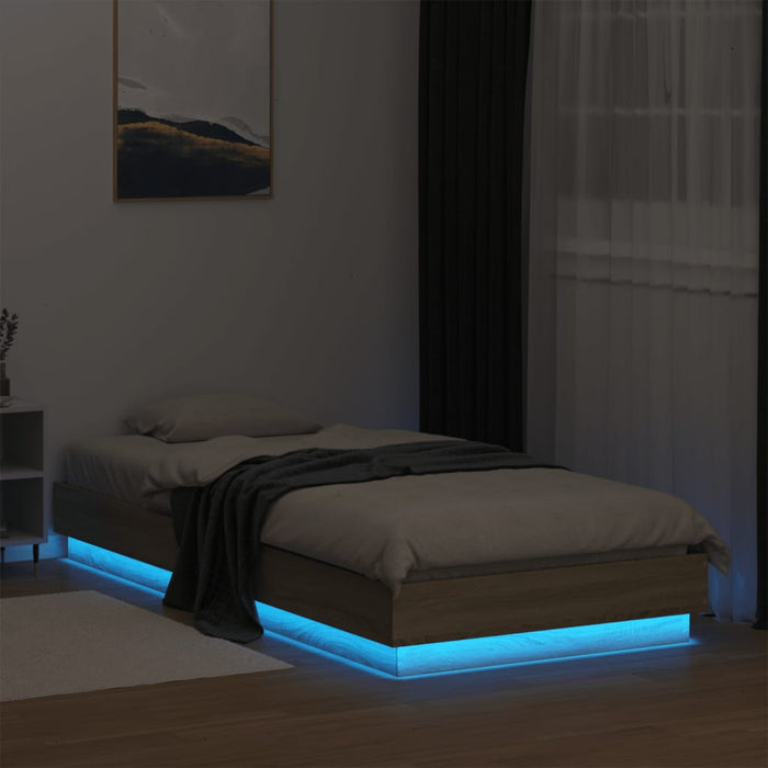 Bed Frame without Mattress with LED Lights Sonoma Oak 100x200 cm