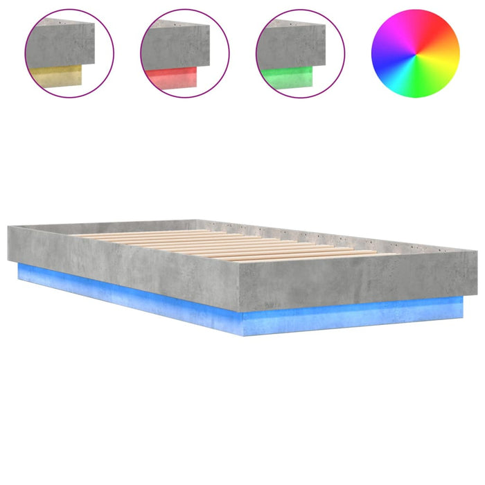 Bed Frame without Mattress with LED Lights Concrete Grey 100x200 cm