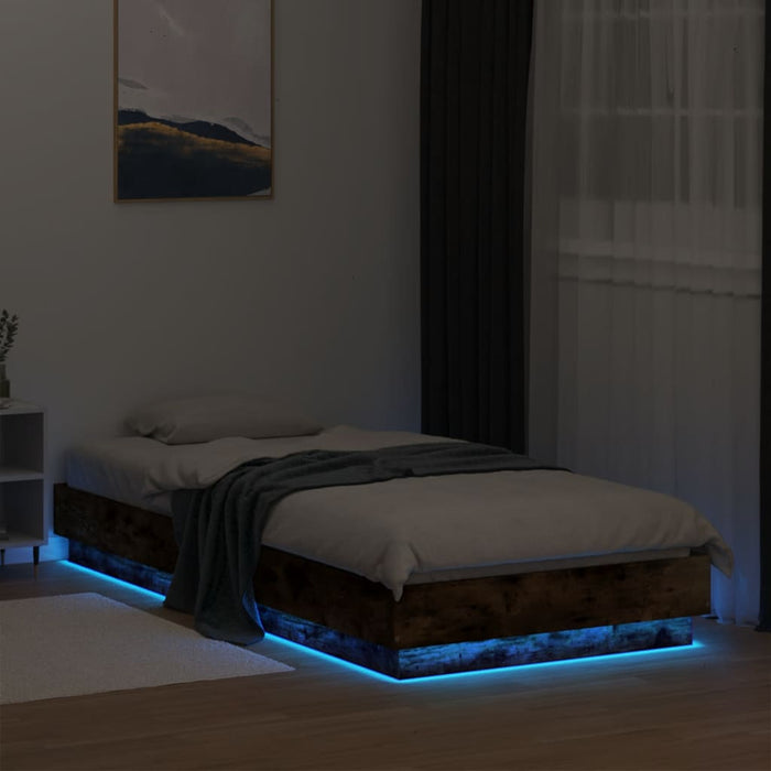 Bed Frame without Mattress with LED Lights Smoked Oak 100x200 cm