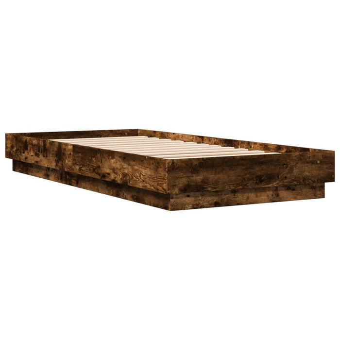 Bed Frame without Mattress with LED Lights Smoked Oak 100x200 cm