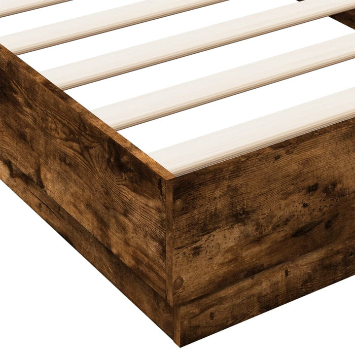 Bed Frame without Mattress with LED Lights Smoked Oak 100x200 cm