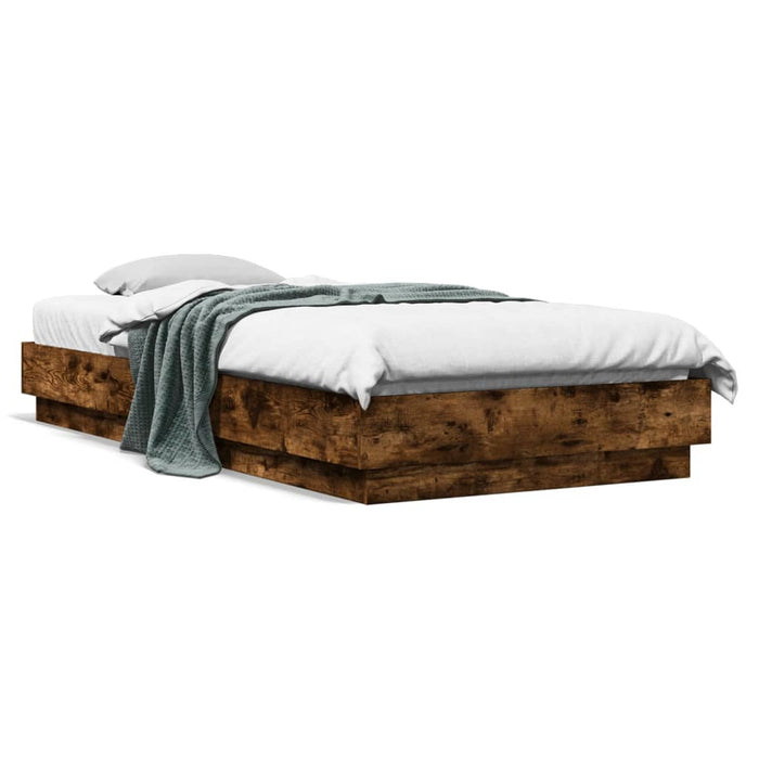 Bed Frame without Mattress with LED Lights Smoked Oak 100x200 cm