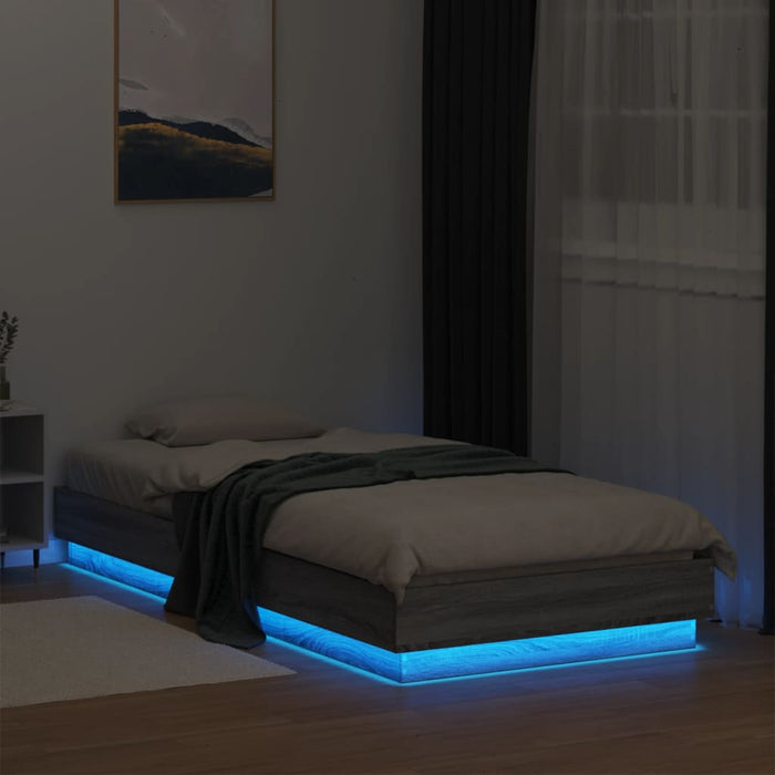 Bed Frame without Mattress with LED Lights Grey Sonoma 100x200 cm