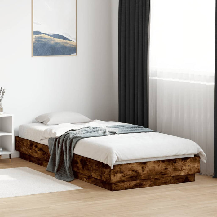 Bed Frame without Mattress with LED Lights Smoked Oak 90x200 cm