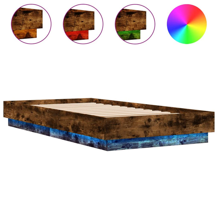 Bed Frame without Mattress with LED Lights Smoked Oak 90x190 cm Single