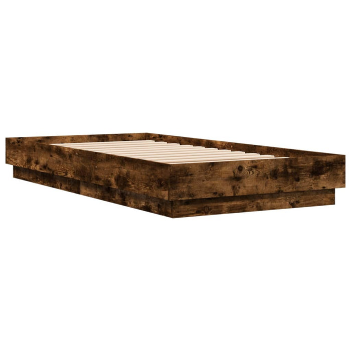 Bed Frame without Mattress with LED Lights Smoked Oak 90x190 cm Single