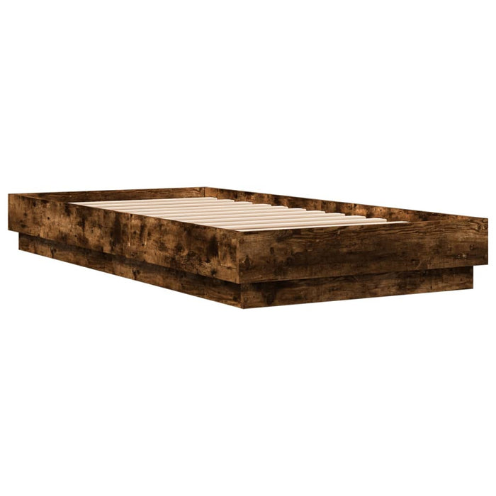 Bed Frame without Mattress with LED Lights Smoked Oak 90x190 cm Single