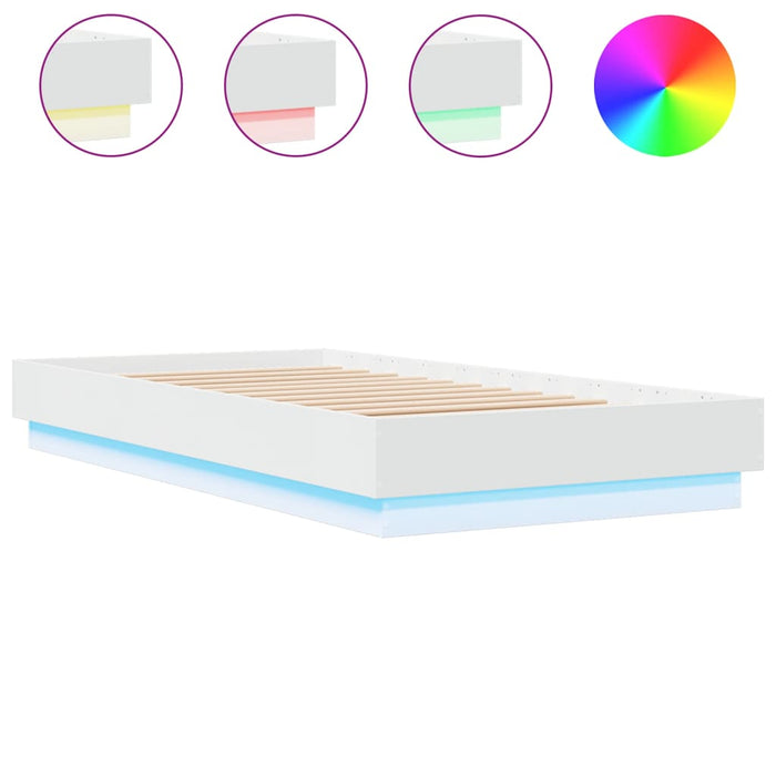 Bed Frame without Mattress with LED Lights White 75x190 cm Small Single